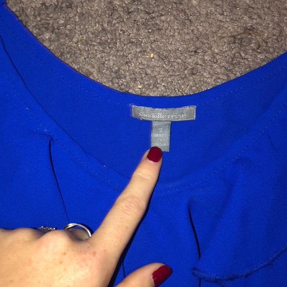 Electric Blue Tank Top Ruffles - Picture 2 of 3